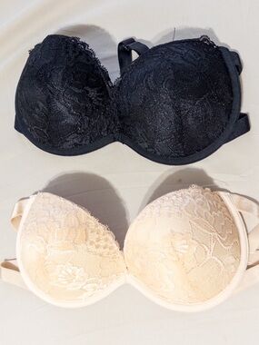 Lace Underwire Push-Up Bra - Black & Cream